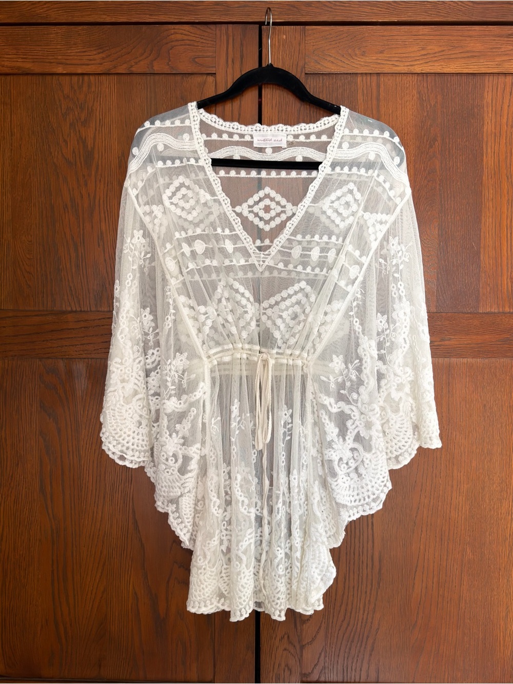 Mustard Seed Cream Embroidered Lace Kimono Boho Cover Up